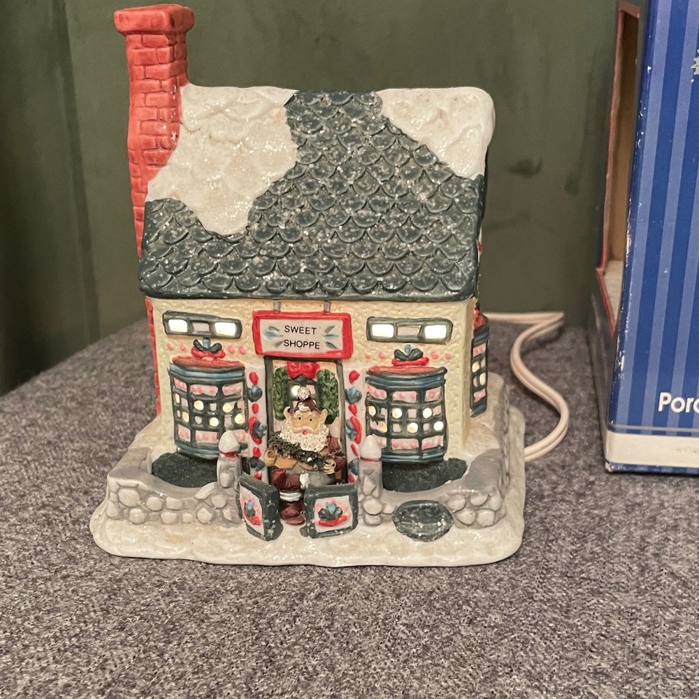 Christmas Kringle Mountain Porcelain House with Attached Figures Hand Painted